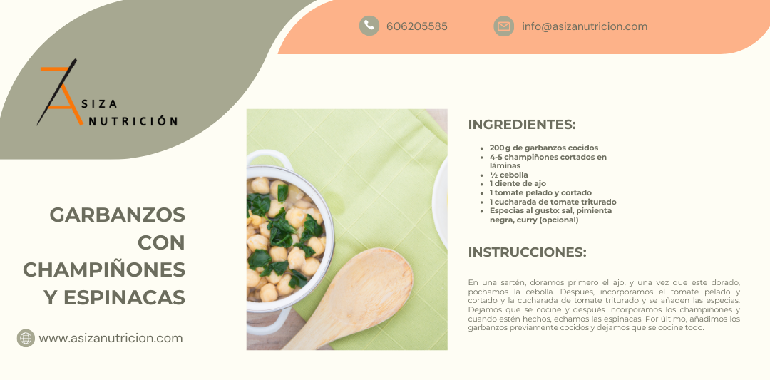 Garbanzos con champiñones y espinacas