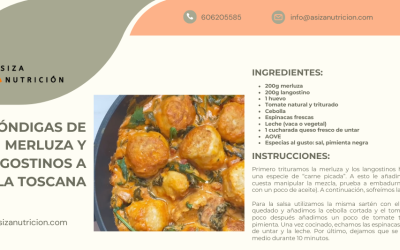 Albóndigas de merluza y langostinos a la toscana