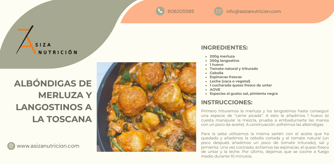 Albóndigas de merluza y langostinos a la toscana