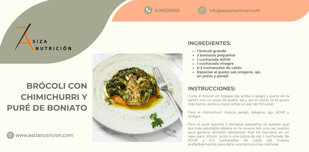 BRÓCOLI CON CHIMICHURRI Y PURÉ DE BONIATO ASIZA NUTRICIÓN