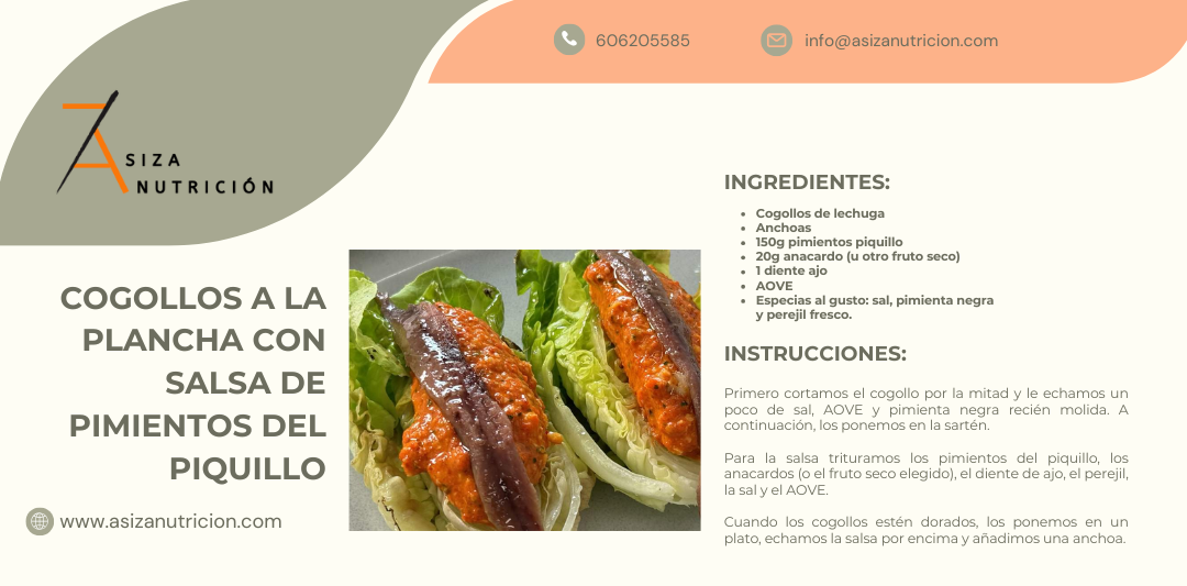 Cogollos a la plancha con salsa de pimientos del piquillo