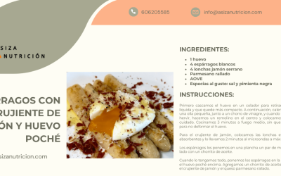 Espárragos con crujiente de jamón y huevo poché