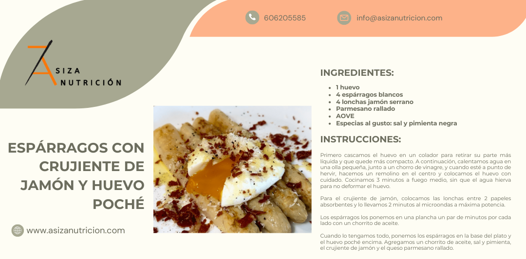 ESPÁRRAGOS CON CRUJIENTE DE JAMÓN Y HUEVO POCHÉ ASIZA NUTRICIÓN
