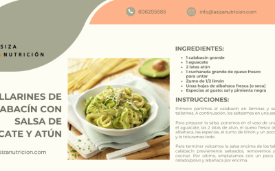 Tallarines de calabacín con salsa de aguacate y atún