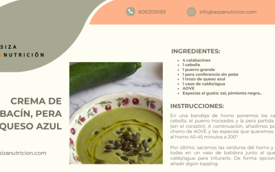 Crema de calabacín, pera y queso azul