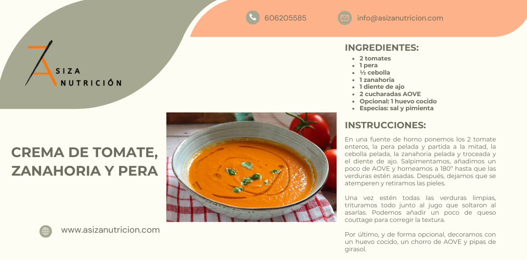 Crema de tomate, zanahoria y pera